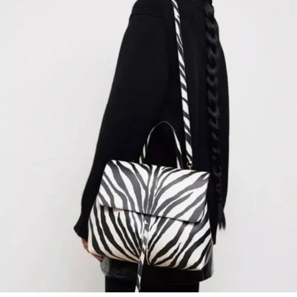 New-Mansur Gavriel Zebra-Print Leather Tote Bag - Picture 3 of 14